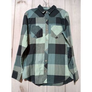 Under Armour Shirt Ladies Medium Teal Plaid Button Front Long Sleeve Flannel Gor